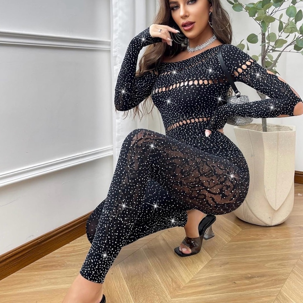 New Elegant Black Rhinestone Jumpsuit size S